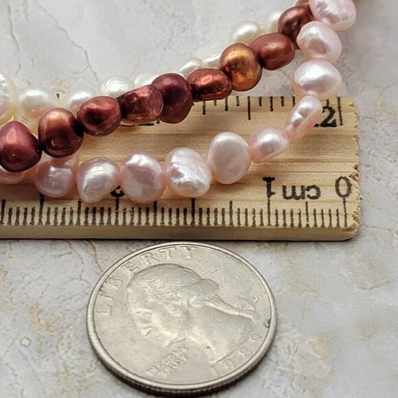 Sterling Silver Multi Strand Multicolor Baroque Pearl Beaded Necklace 18 Inch - Picture 8 of 8